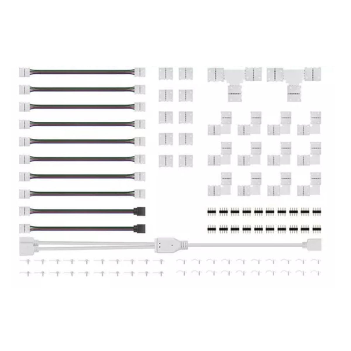 Conector Broche Para Unir Tira Led Rgb 4 Pines 10mm 95 Pzs, Blanco, Negro