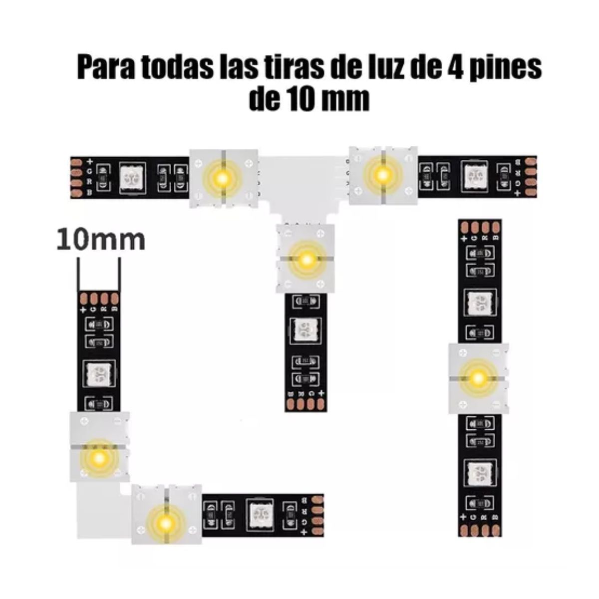 Conector Broche Para Unir Tira Led Rgb 4 Pines 10mm 95 Pzs, Blanco, Negro