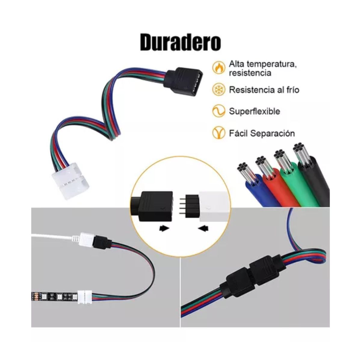 Conector Broche Para Unir Tira Led Rgb 4 Pines 10mm 95 Pzs, Blanco, Negro