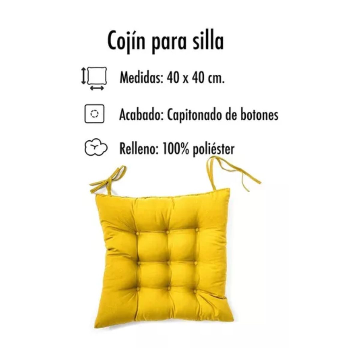 Cojines Para Silla Comedor 40x40 Cm Asiento Decorativo Cojín Color Amarillo liso