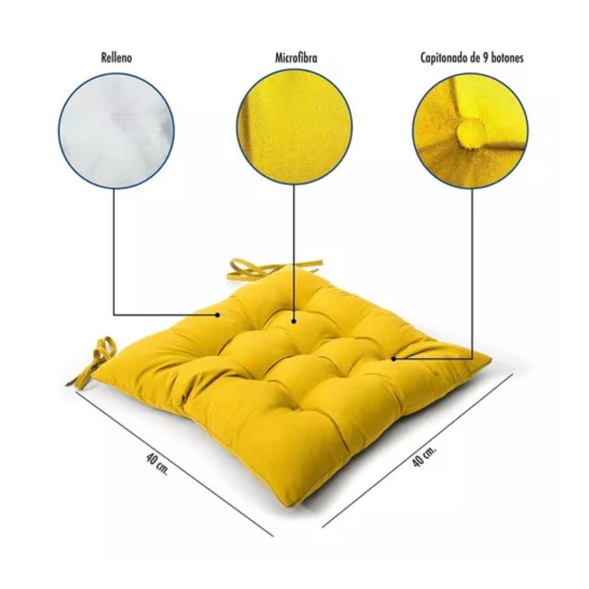 Cojines Para Silla Comedor 40x40 Cm Asiento Decorativo Cojín Color Amarillo liso