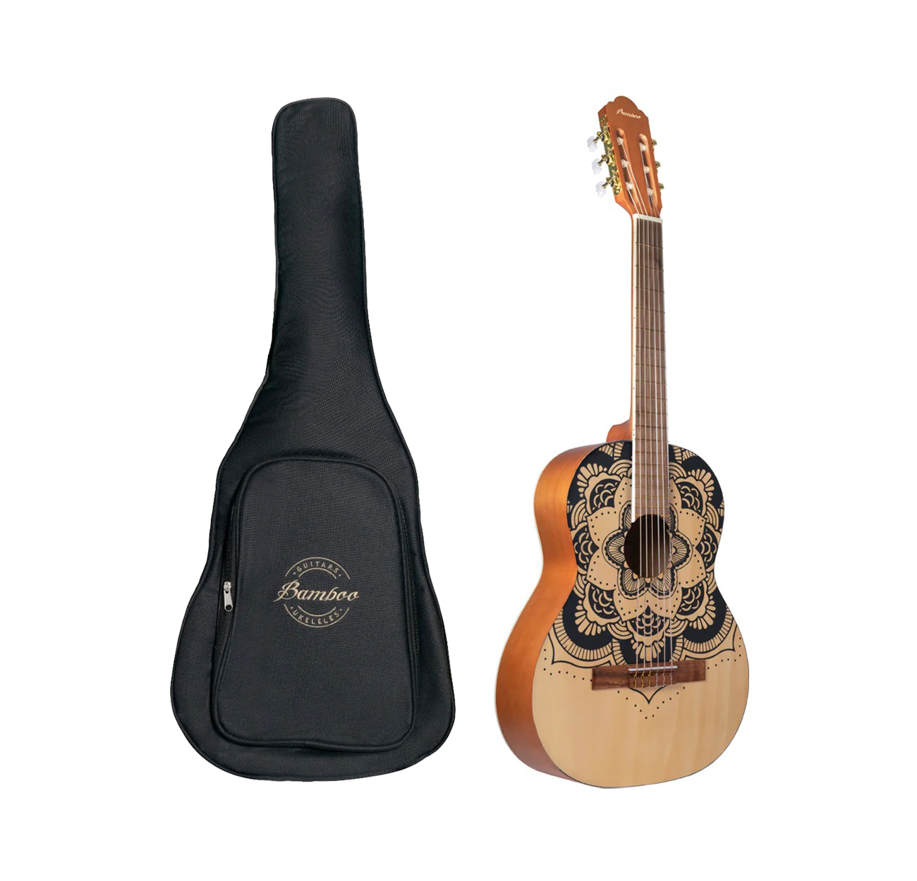 Guitarra Acústica Bamboo 36" Mandala y Funda Acolchada