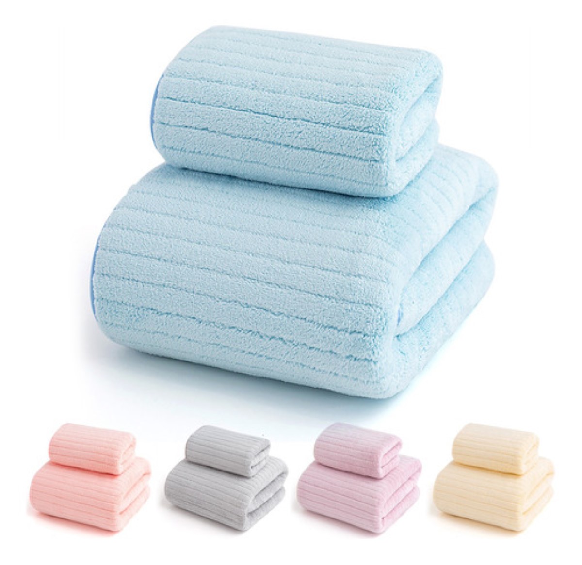 Set 2 Toallas Baño Lana Coral Suave De Alta Densidad, Color Azul Celeste