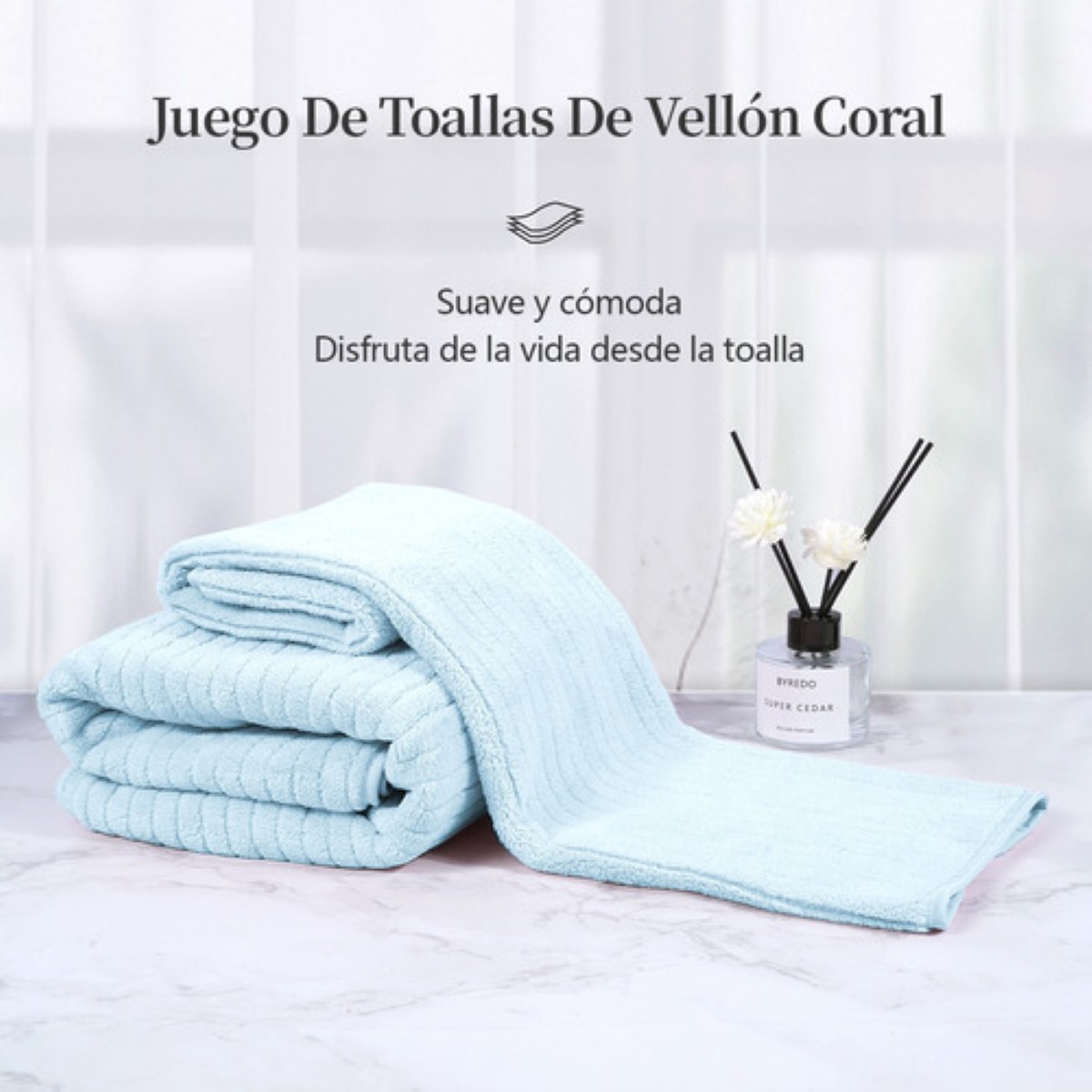 Set 2 Toallas Baño Lana Coral Suave De Alta Densidad, Color Azul Celeste