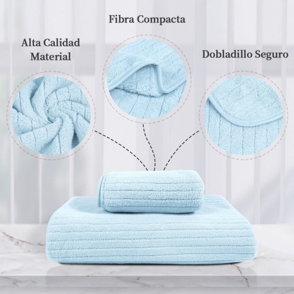 Set 2 Toallas Baño Lana Coral Suave De Alta Densidad, Color Azul Celeste