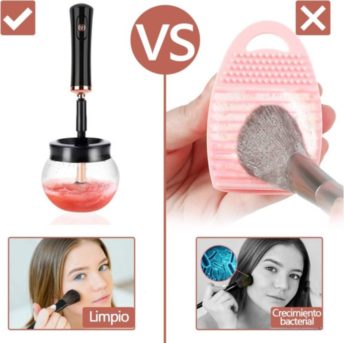 Máquina limpiadora y secadora de brochas de maquillaje, cepillo automático  eléctrico con 8 tamaños de collares de goma, lavar y secar en segundos, kit