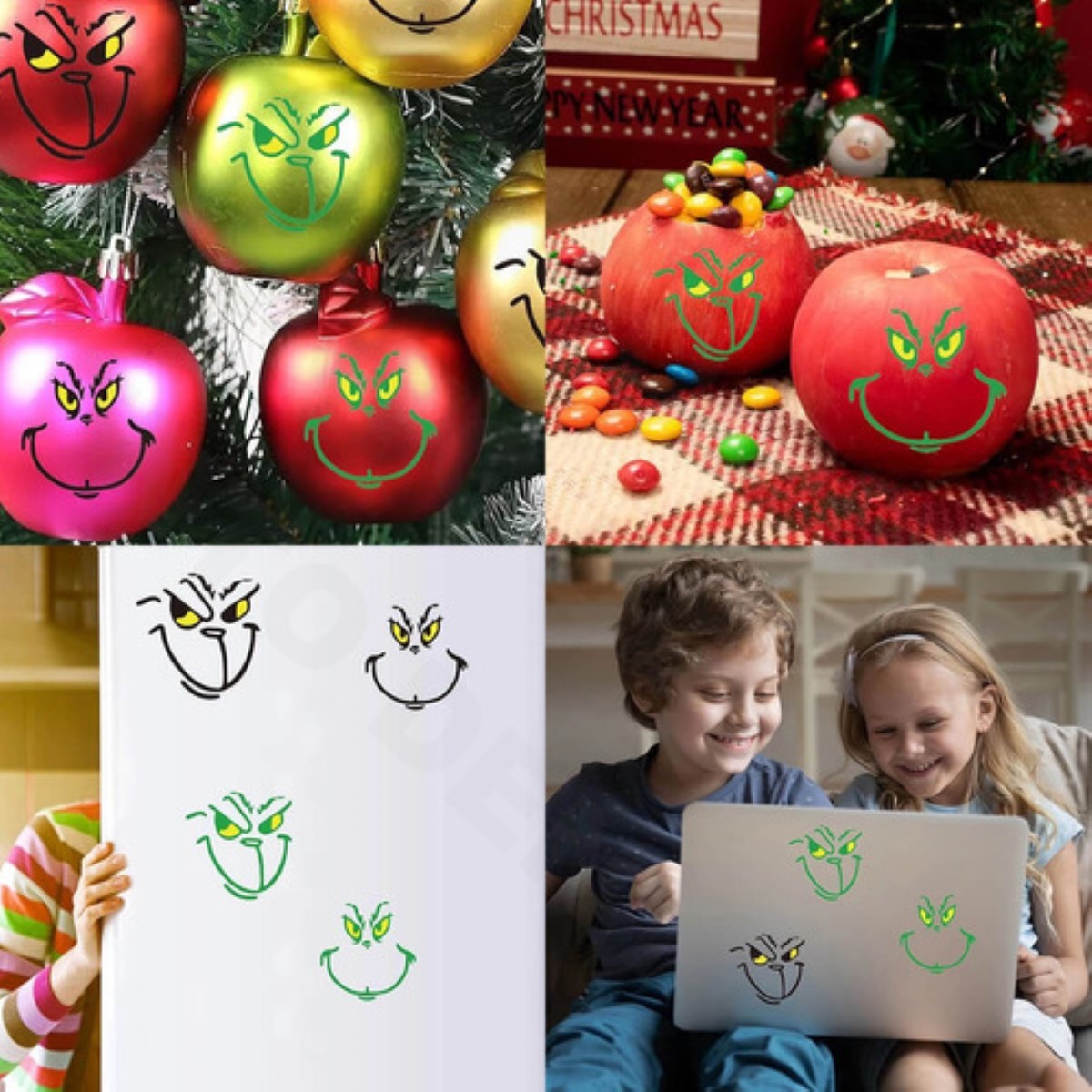 120 Grinch Pegatinas Stickers Decorativas Navideñas Adornos negro/verde