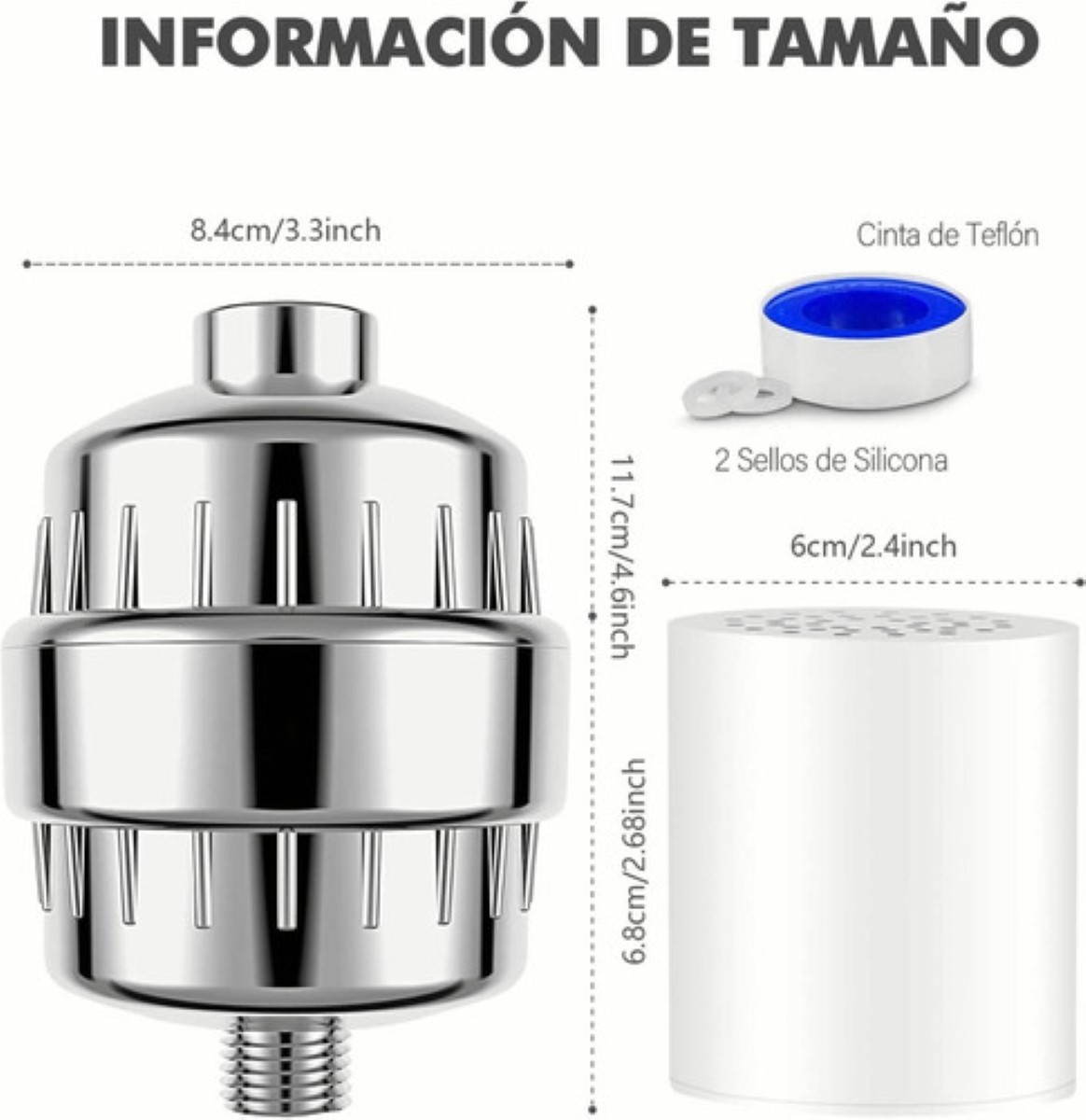 Filtro De Agua Regadera Ducha De 15 Etapas + Cartucho Extra Plata 