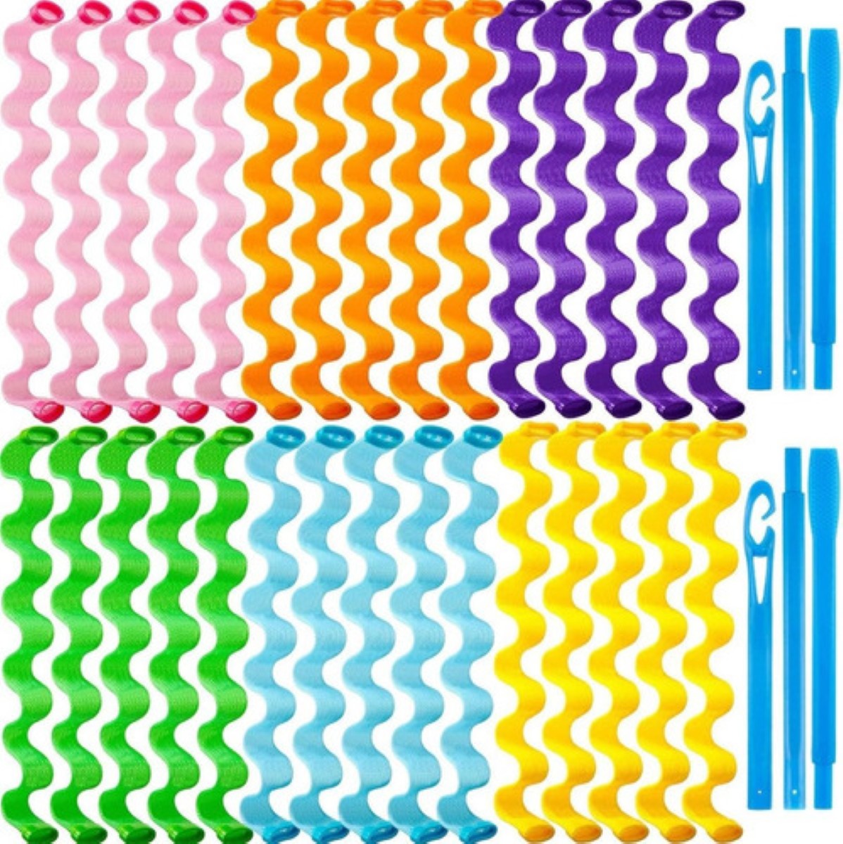 Set De 30 Rizadores Sin Calor Para Rizos En Espiral, Varios Colores 