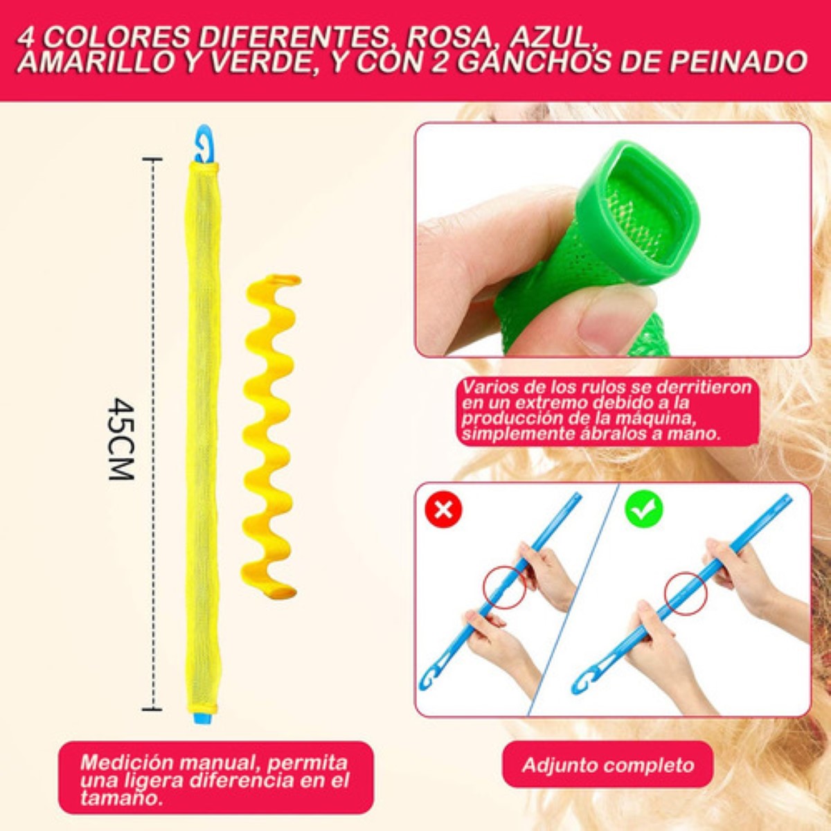 Set De 30 Rizadores Sin Calor Para Rizos En Espiral, Varios Colores 