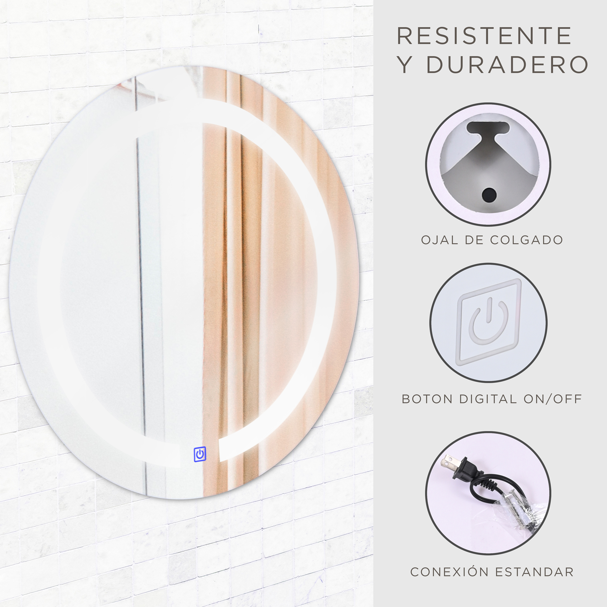 Espejo Redondo De 60cm Con Luz Led Marca Gravita