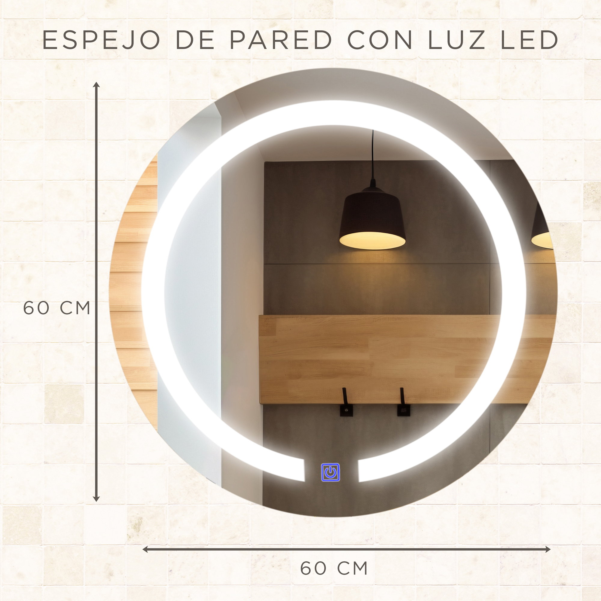 Espejo Redondo De 60cm Con Luz Led Marca Gravita