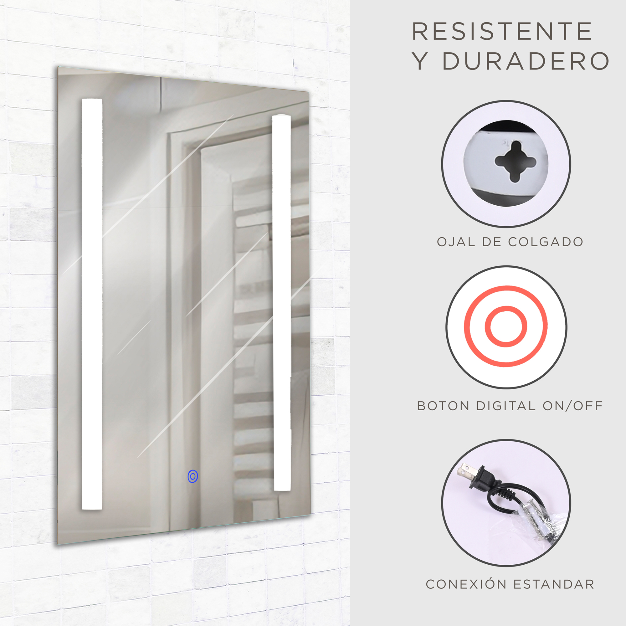 Espejo Rectangular De 50X70cm Con Luz Led Marca Gravita