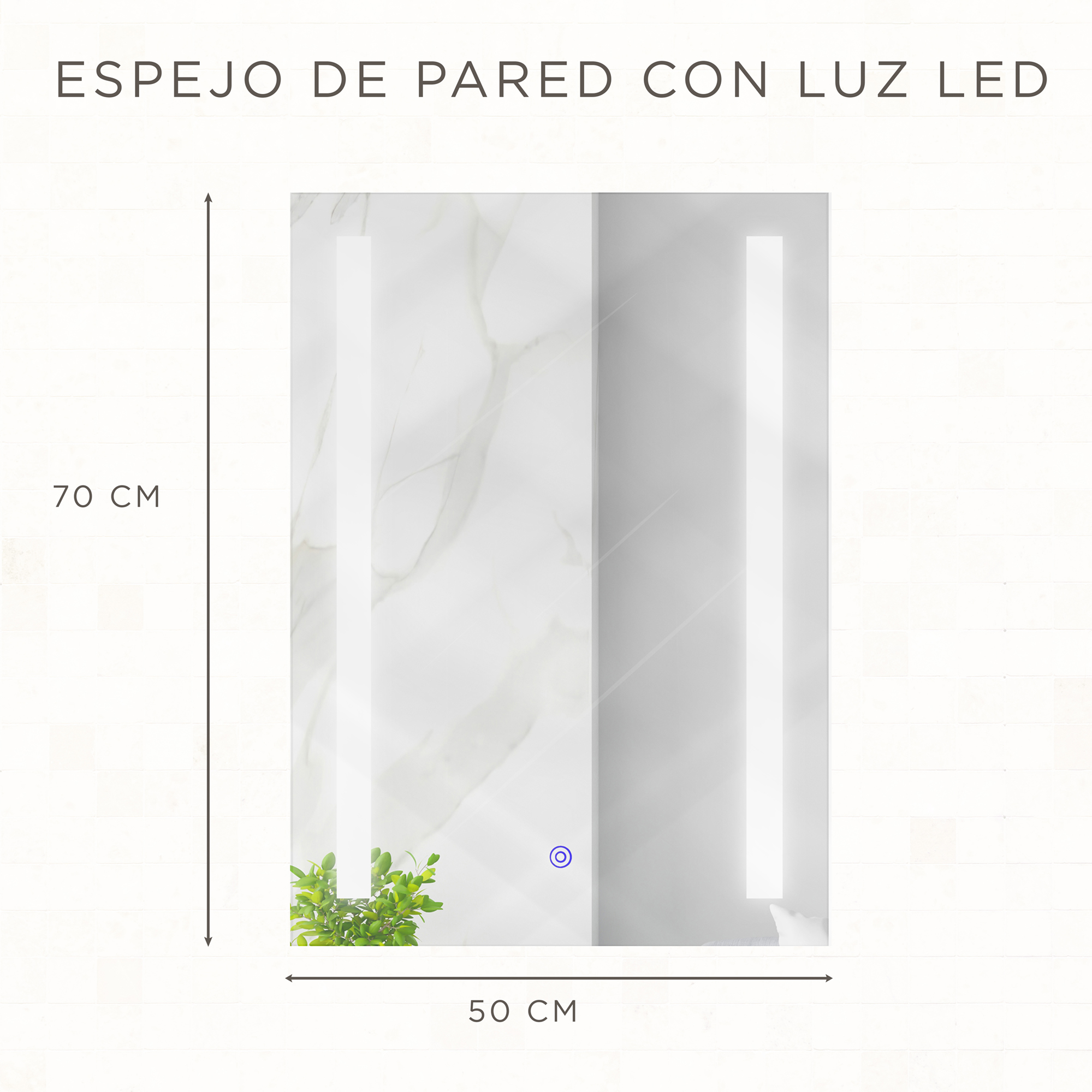 Espejo Rectangular De 50X70cm Con Luz Led Marca Gravita