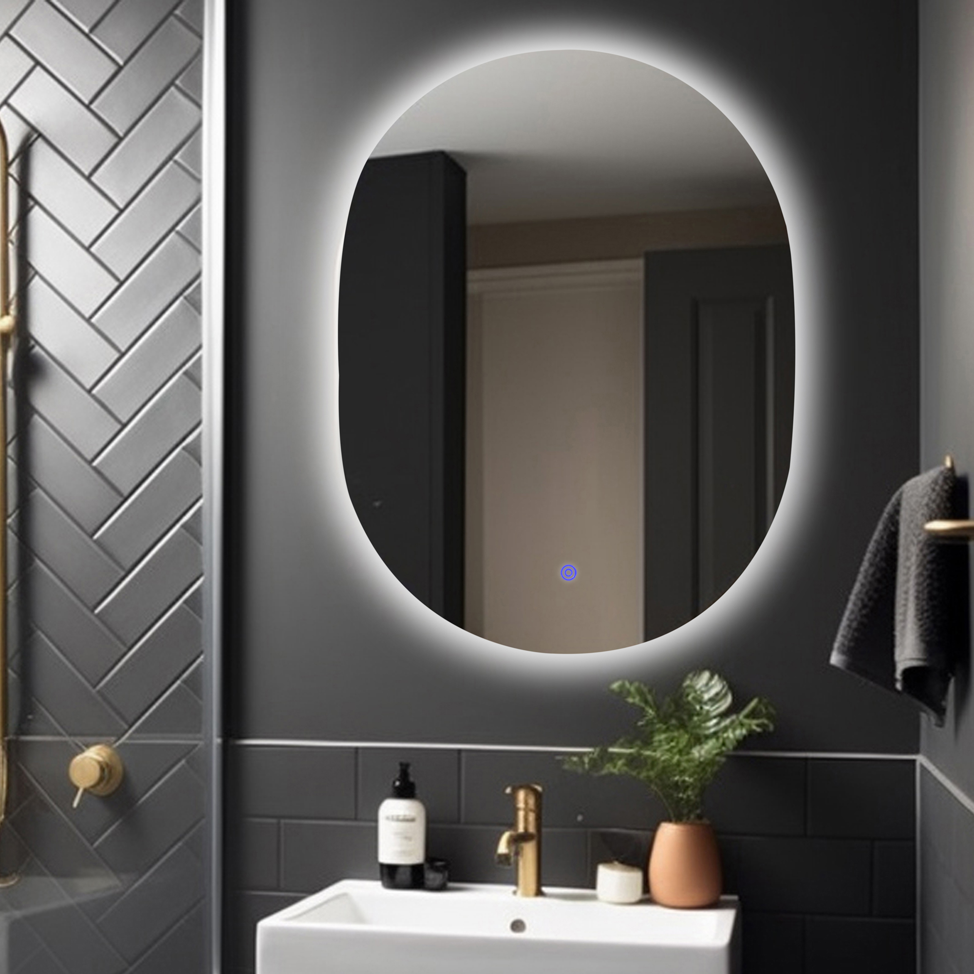 Espejo Ovalado De 60X80cm Con Luz Led Indirecta Marca Gravita.