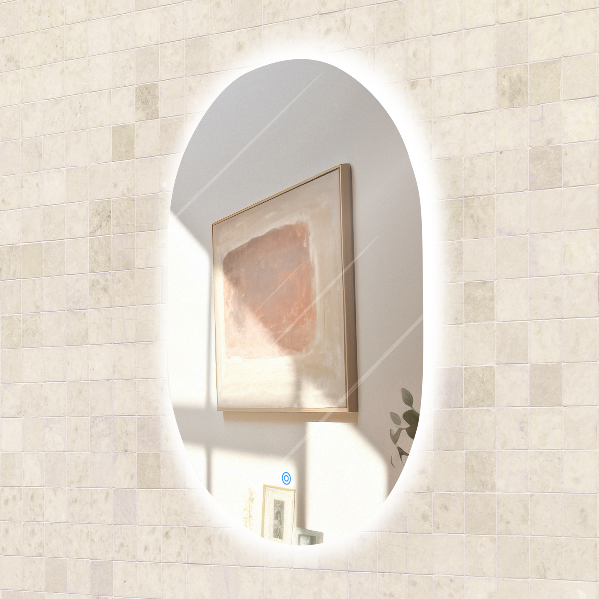 Espejo Ovalado De 60X80cm Con Luz Led Indirecta Marca Gravita.