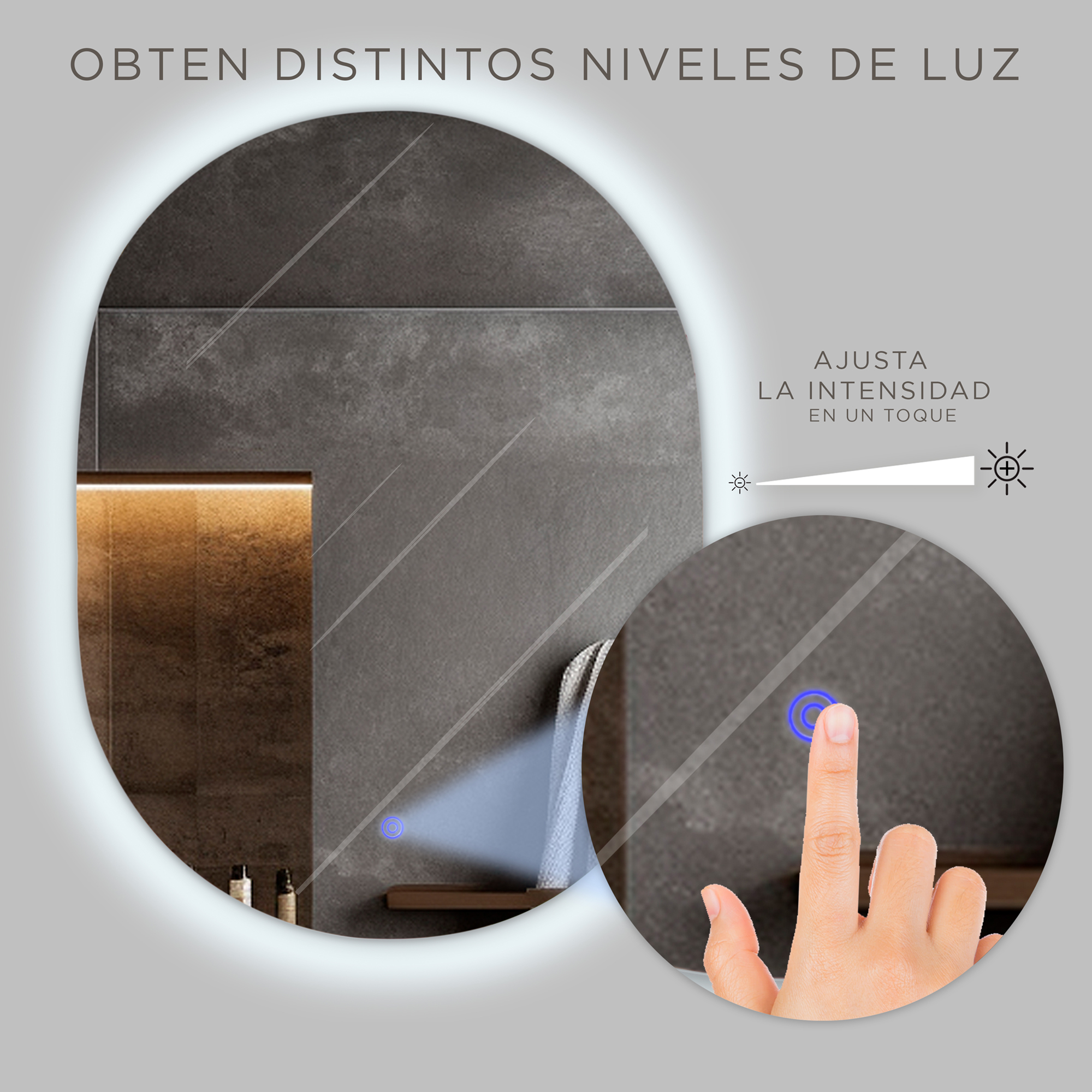 Espejo Ovalado De 60X80cm Con Luz Led Indirecta Marca Gravita.