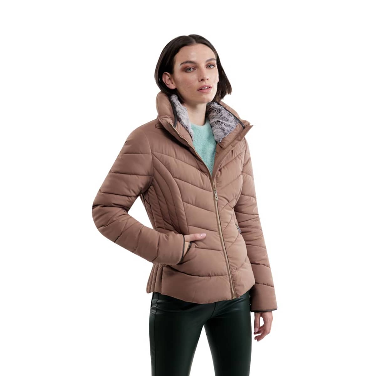 Chamarra color café para mujer, repelente al agua, marca Holly Land, mod. 1094841
