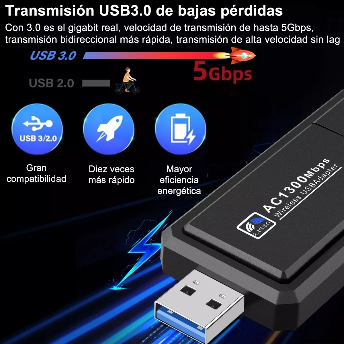 Antena Adaptador Wifi 1300mbps Usb Inalámbricos 2.4g/5g