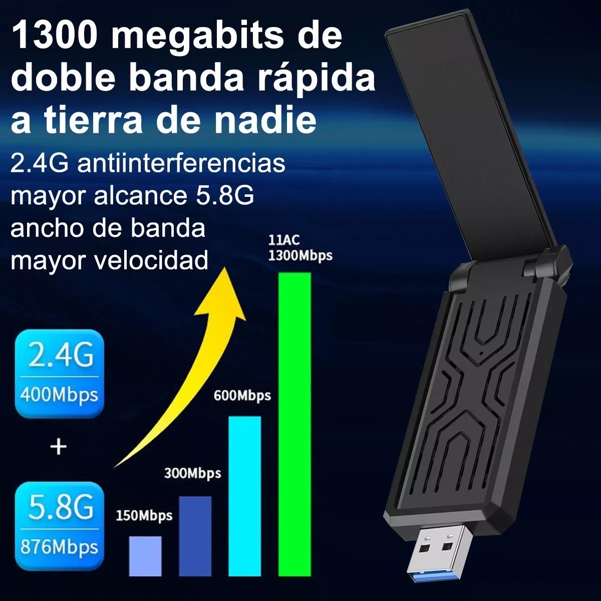 Antena Adaptador Wifi 1300mbps Usb Inalámbricos 2.4g/5g
