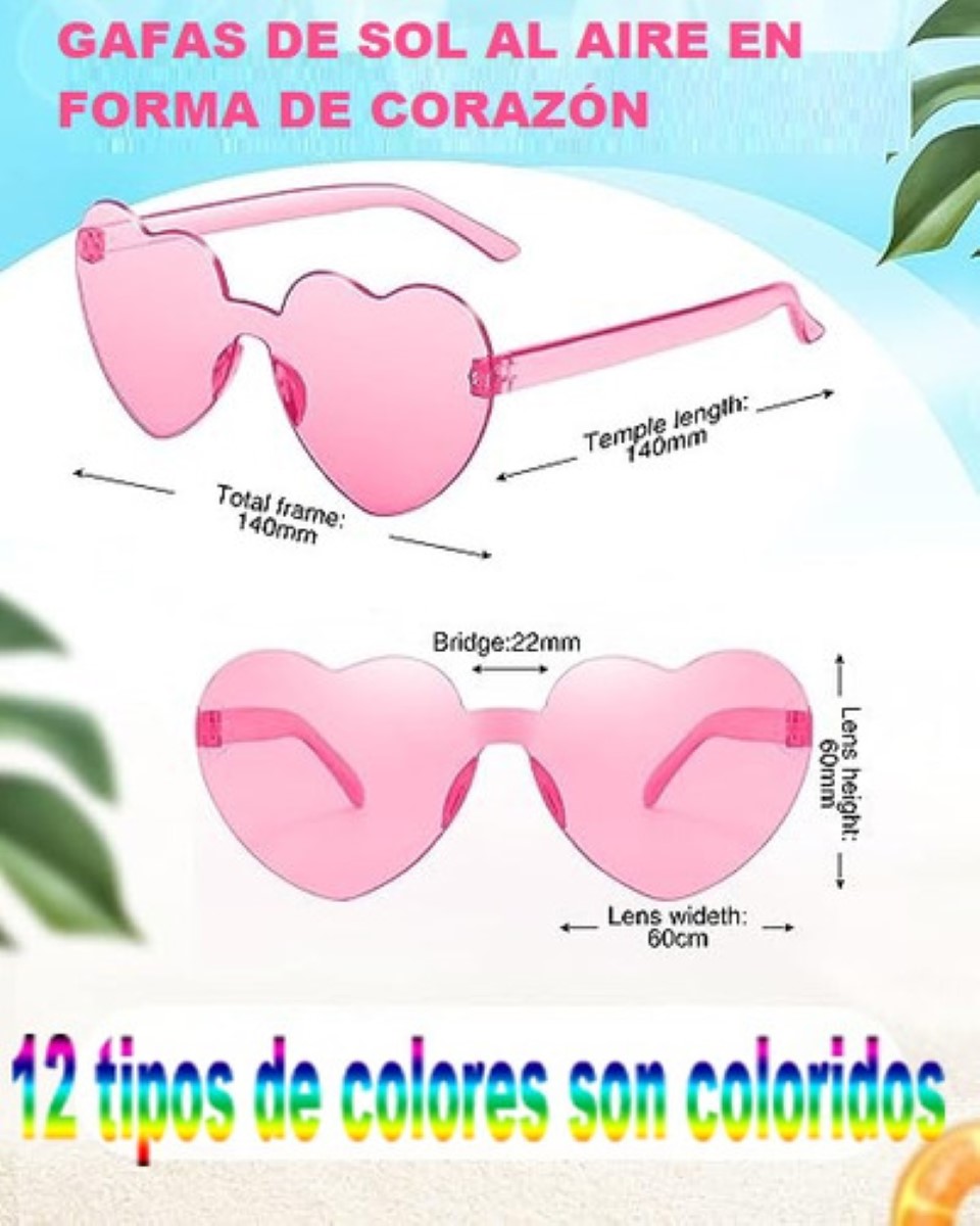 Lentes Gafas De Sol De Corazón  Para Mujer 12 pcs, Multicolor