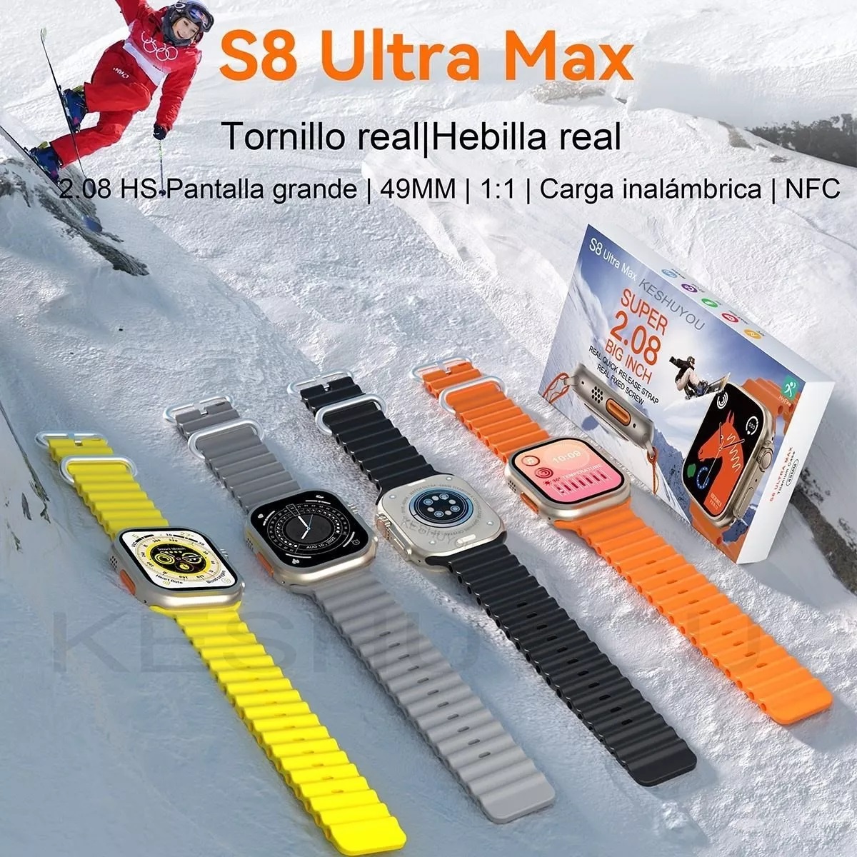 Funda para Smartwatch S8 Ultra Max Series 8, pantalla NFC 2.08, color  negro, bisel, metal, diseño de pulsera de silicona, océano