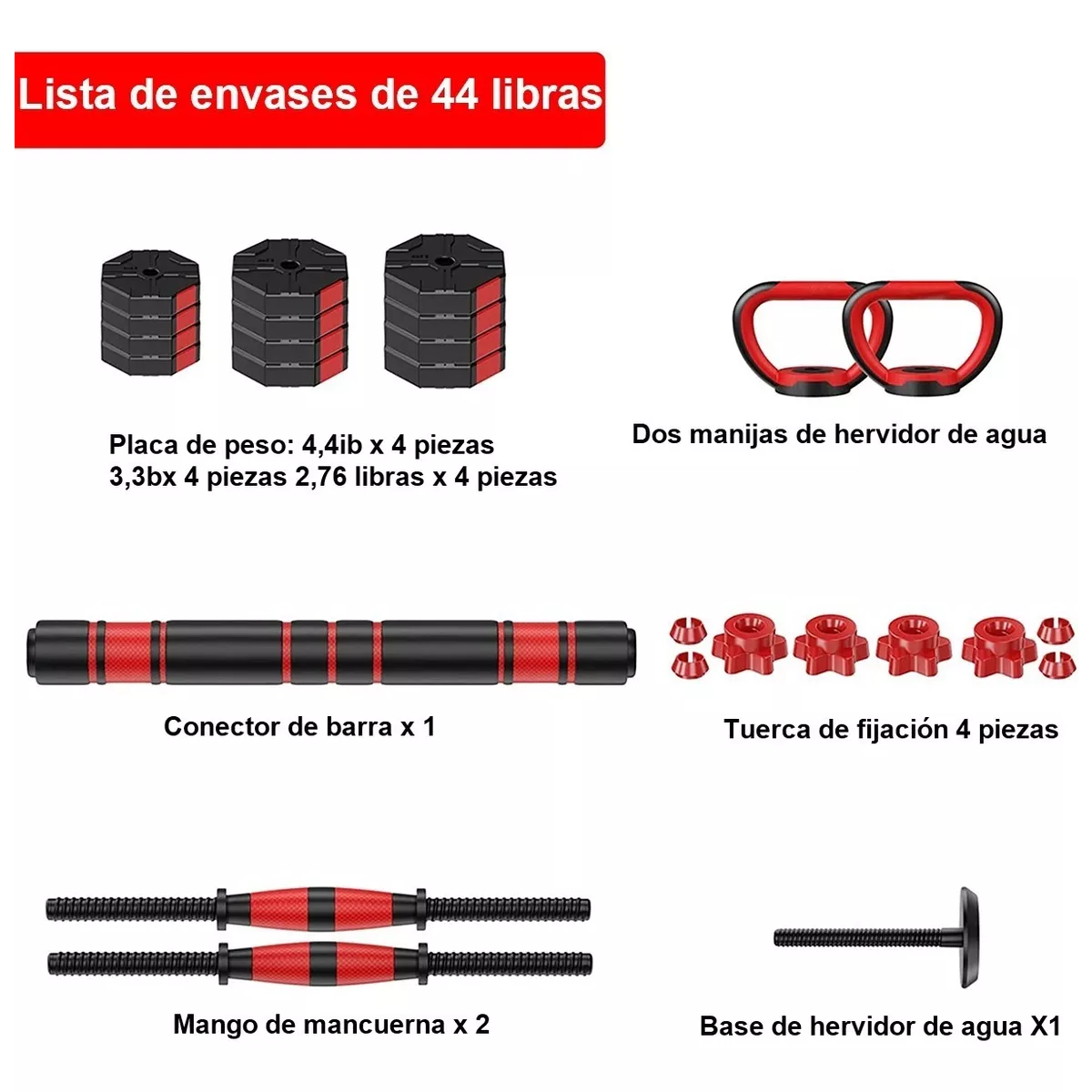 Juego 20 Kg De Barras Ajustables, Pesas Rusas Trajes De Mancuernas