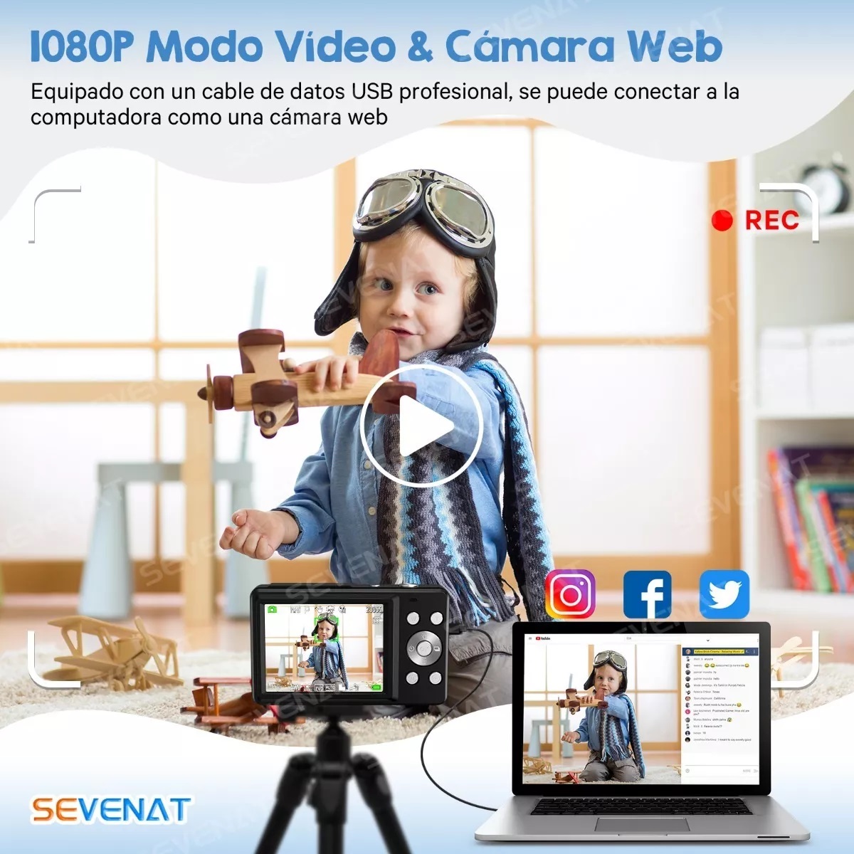 Cámara Digital 1080p 44mp Webcam Filtros Principiantes +32gb Negro