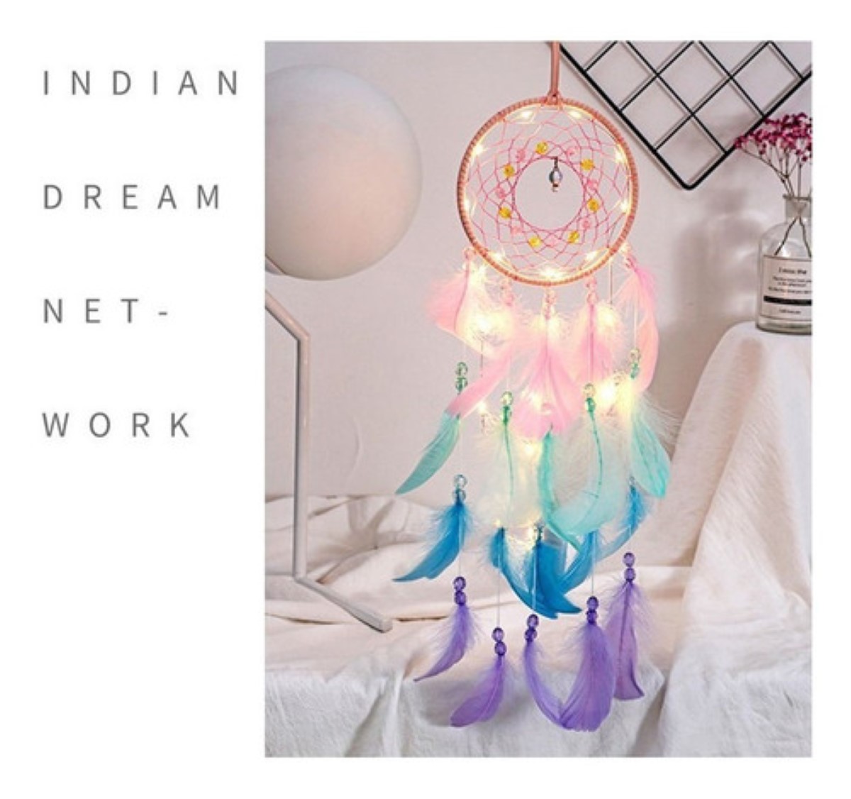 Atrapasueños, Plumas Con Luces,luces Decorativas Multicolor