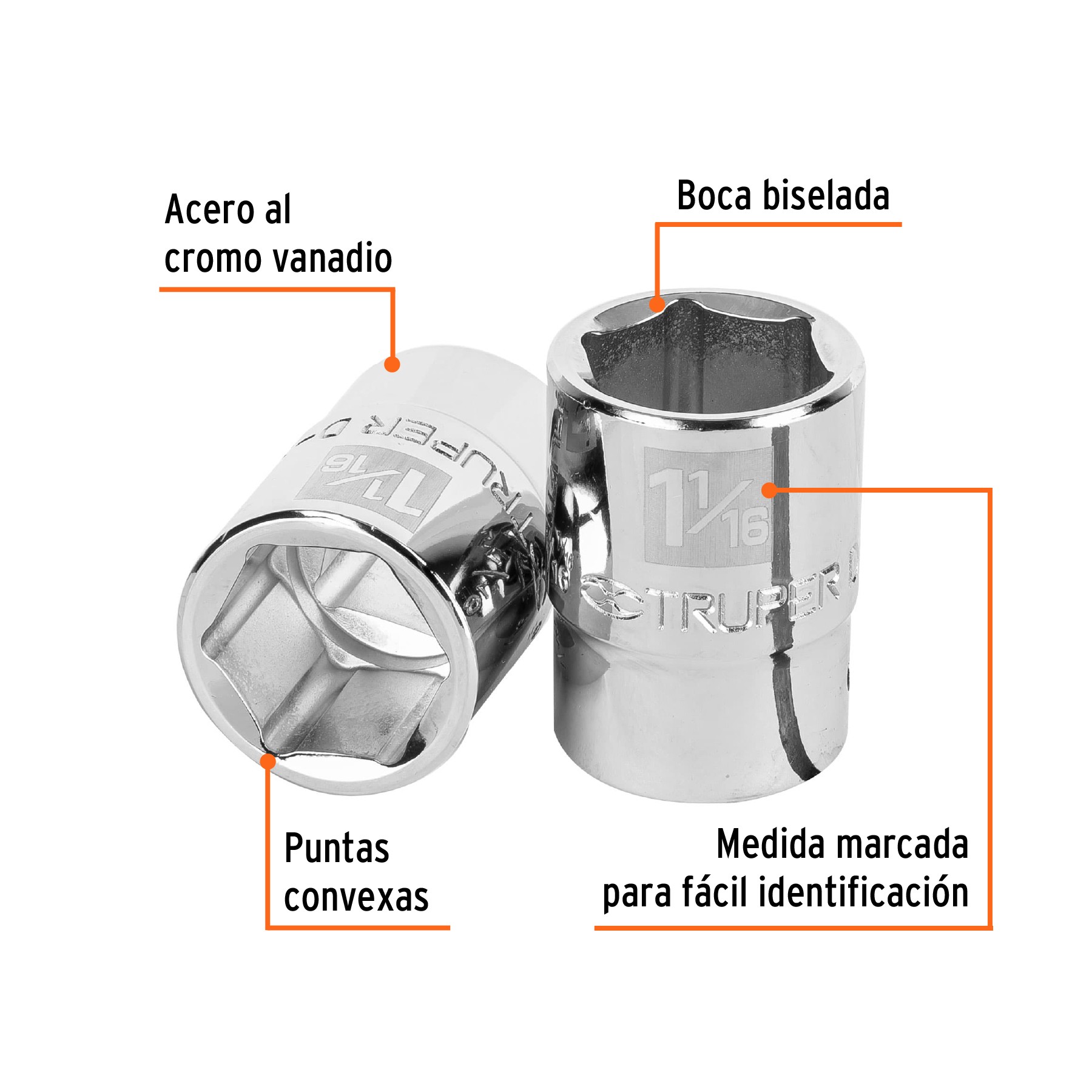 DADO DE 1-1/16", 6 PUNTAS, CUADRO 3/4", TRUPER 13825