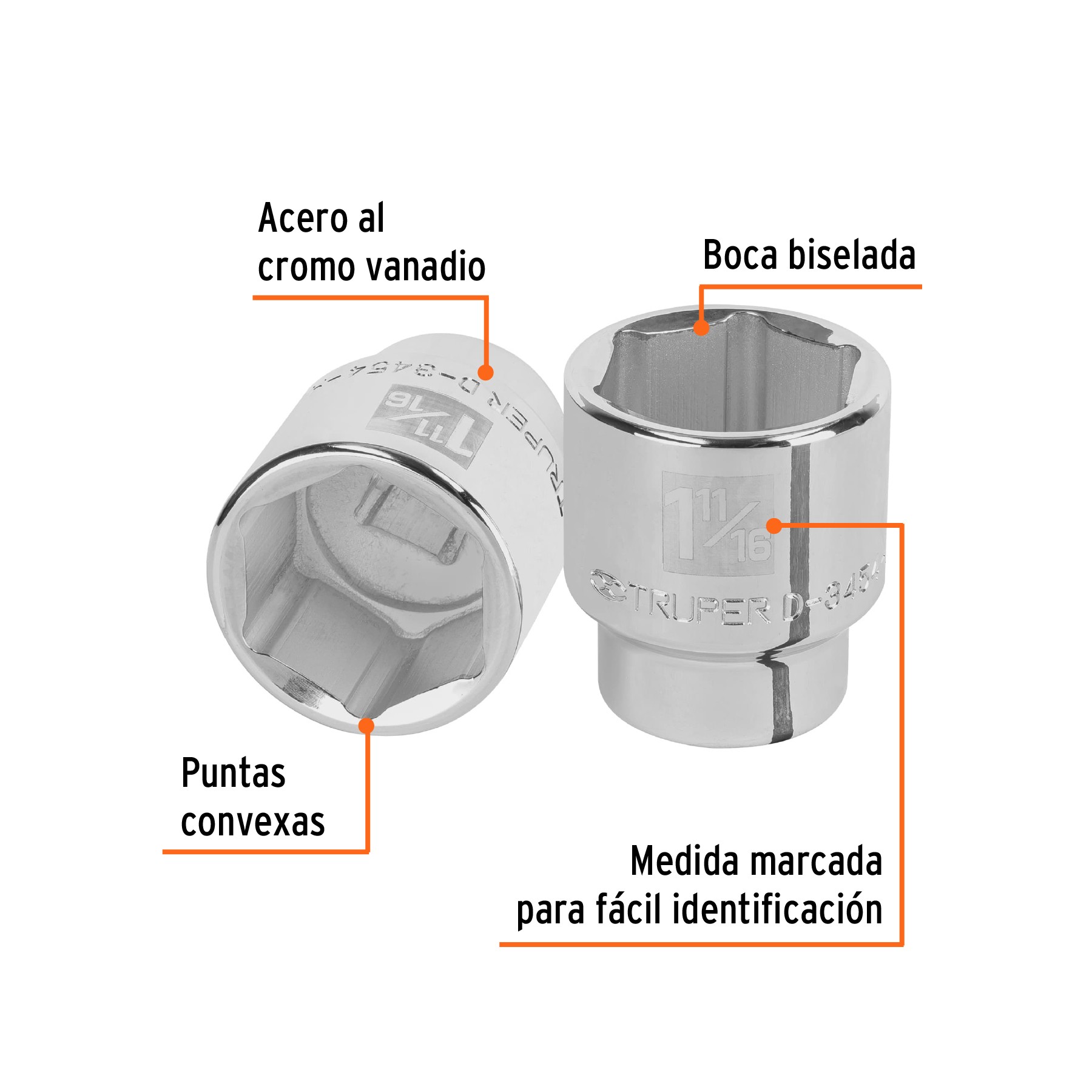 DADO DE 1-11/16", 6 PUNTAS, CUADRO 3/4", TRUPER 13835