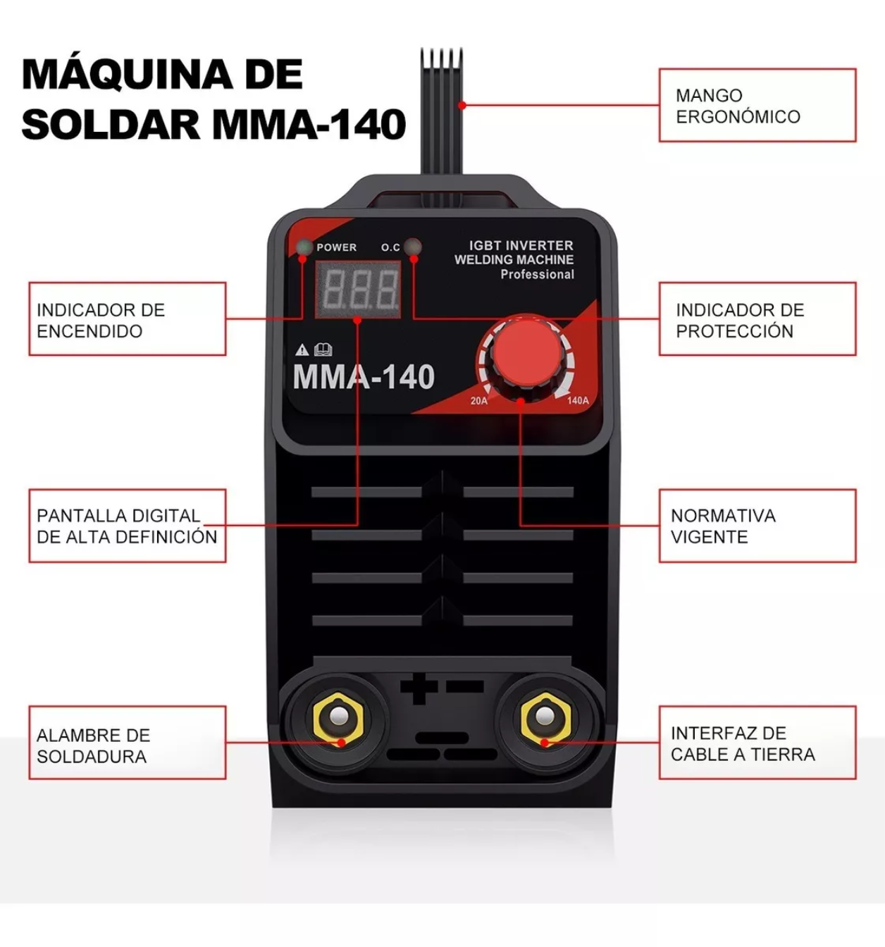 Soldadora Inverter Mma-140 Rojo Y Negro 50/60hz 110/220v