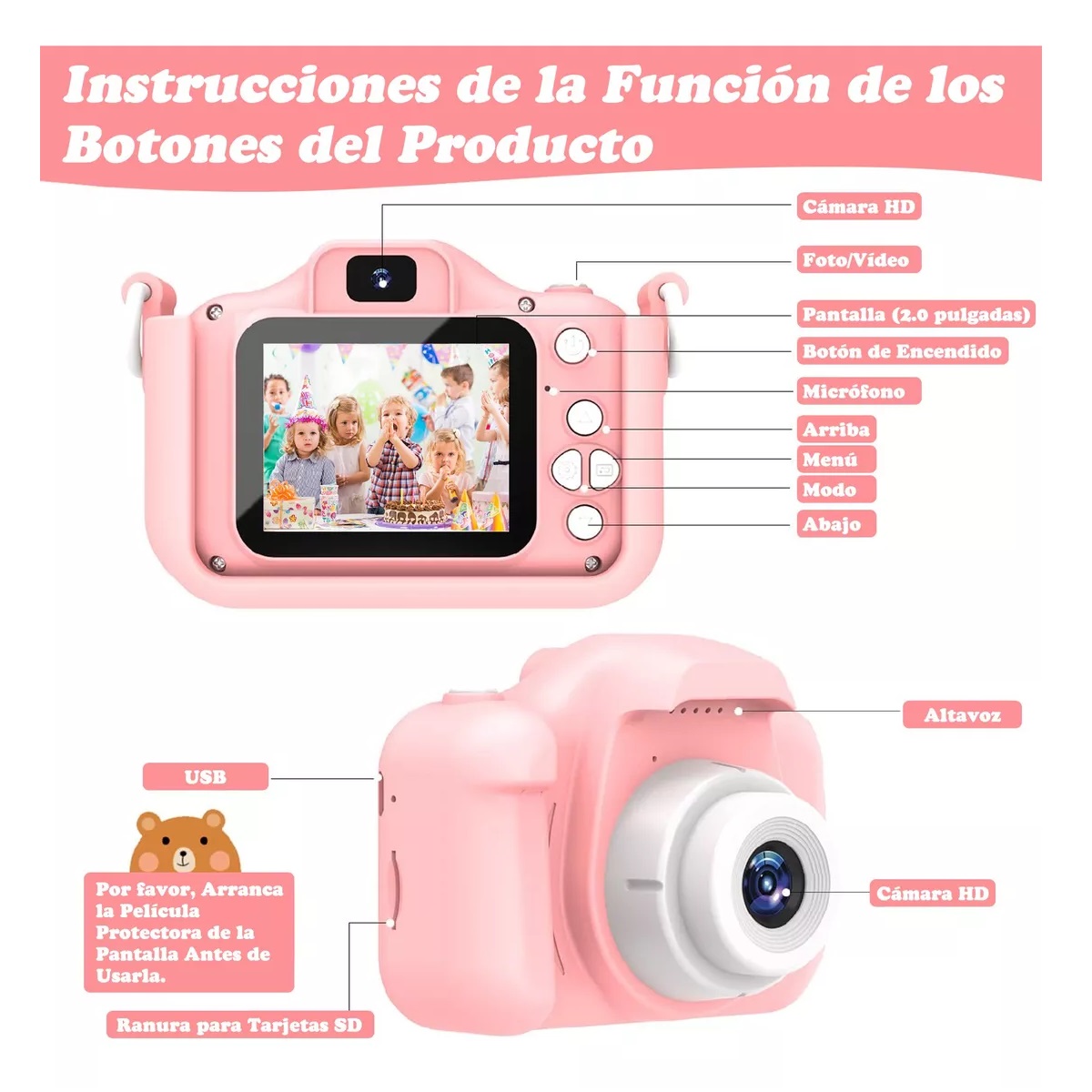 Camara Digital Para Niña Mini Cámara Fotografica De Juguete Rosa