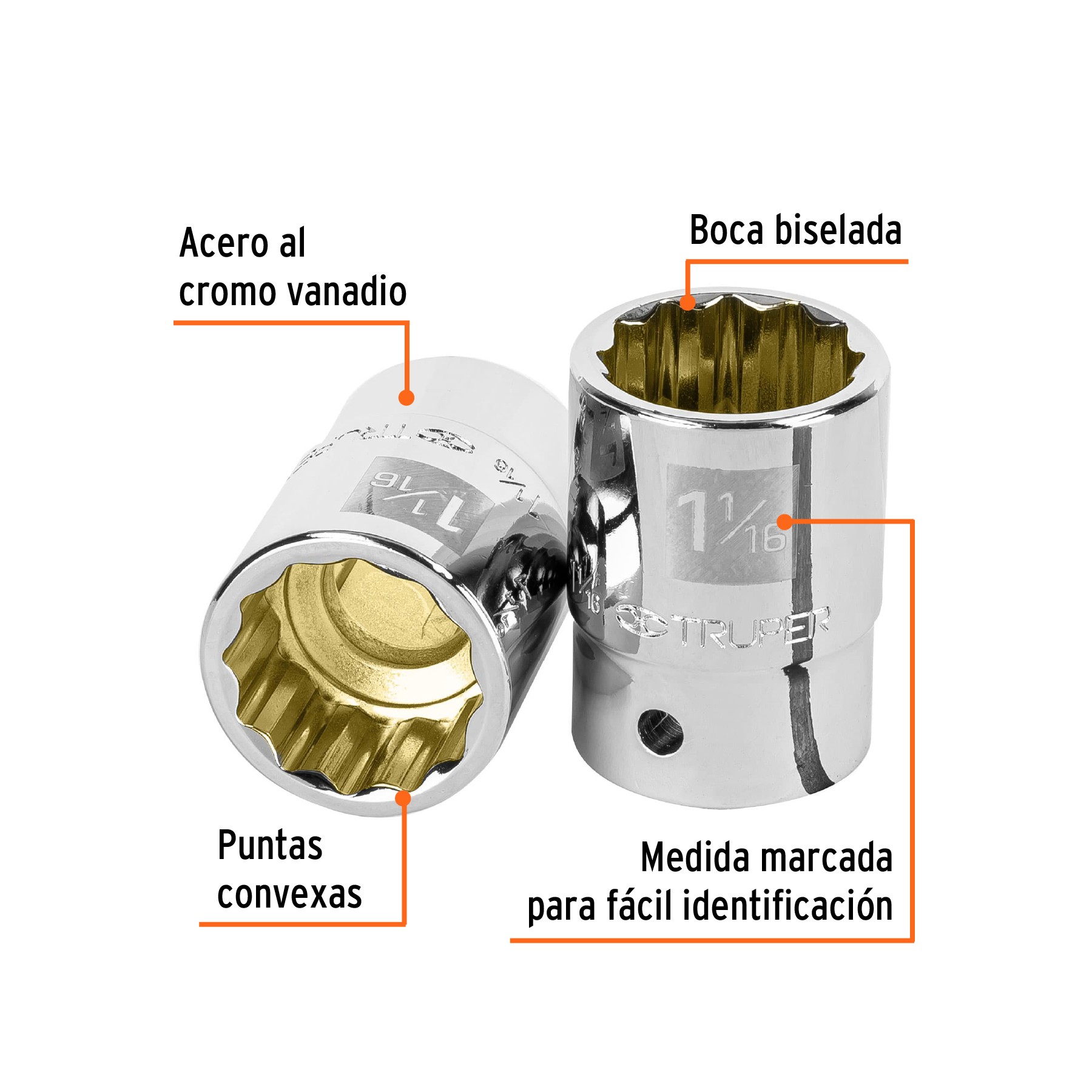 DADO DE 1-1/16", 12 PUNTAS, CUADRO 3/4", TRUPER 13855