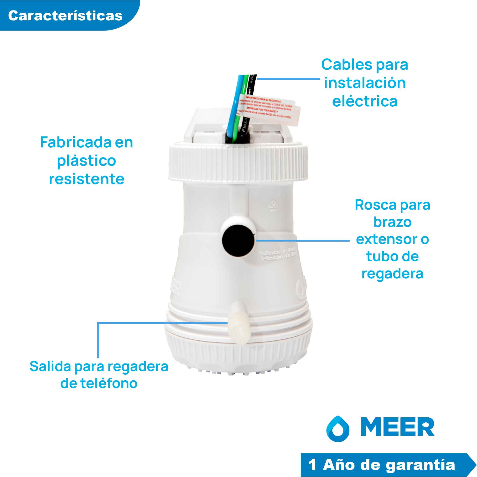 Regadera Eléctrica de Baño de 3 Temperaturas 5500W de Potencia, 127 V