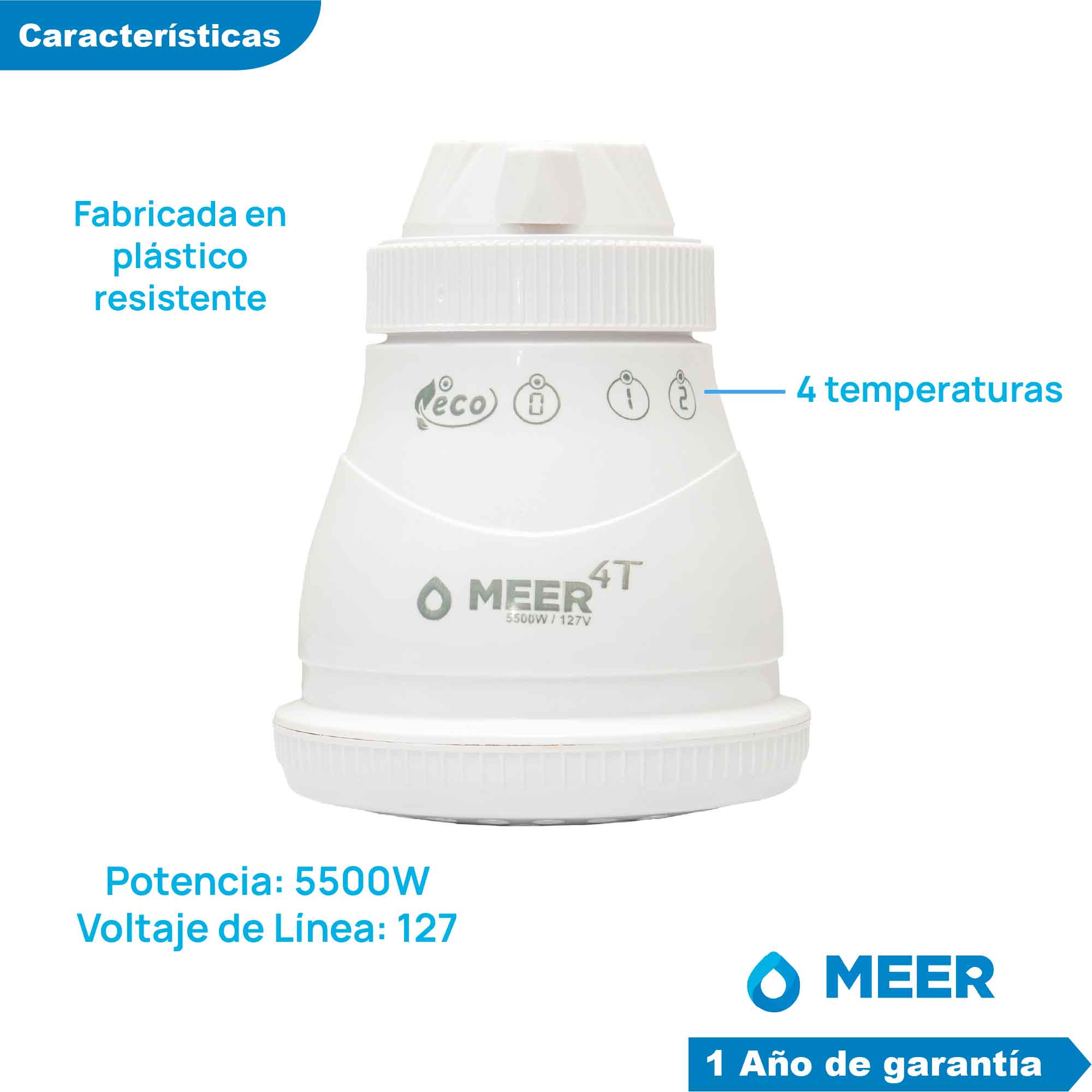 Regadera Eléctrica de Baño de 4 Temperaturas 5500W de Potencia
