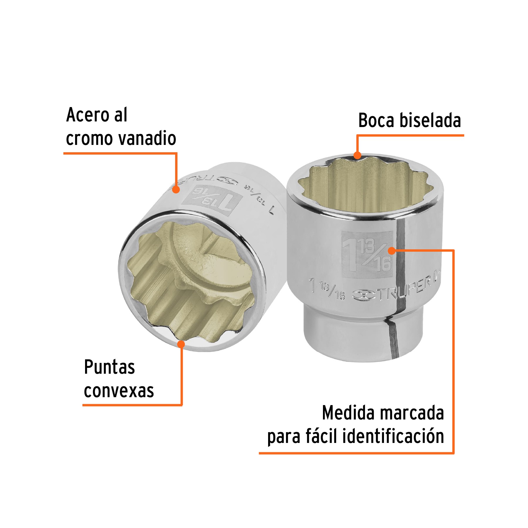 DADO DE 1-13/16", 12 PUNTAS, CUADRO 3/4", TRUPER 13867