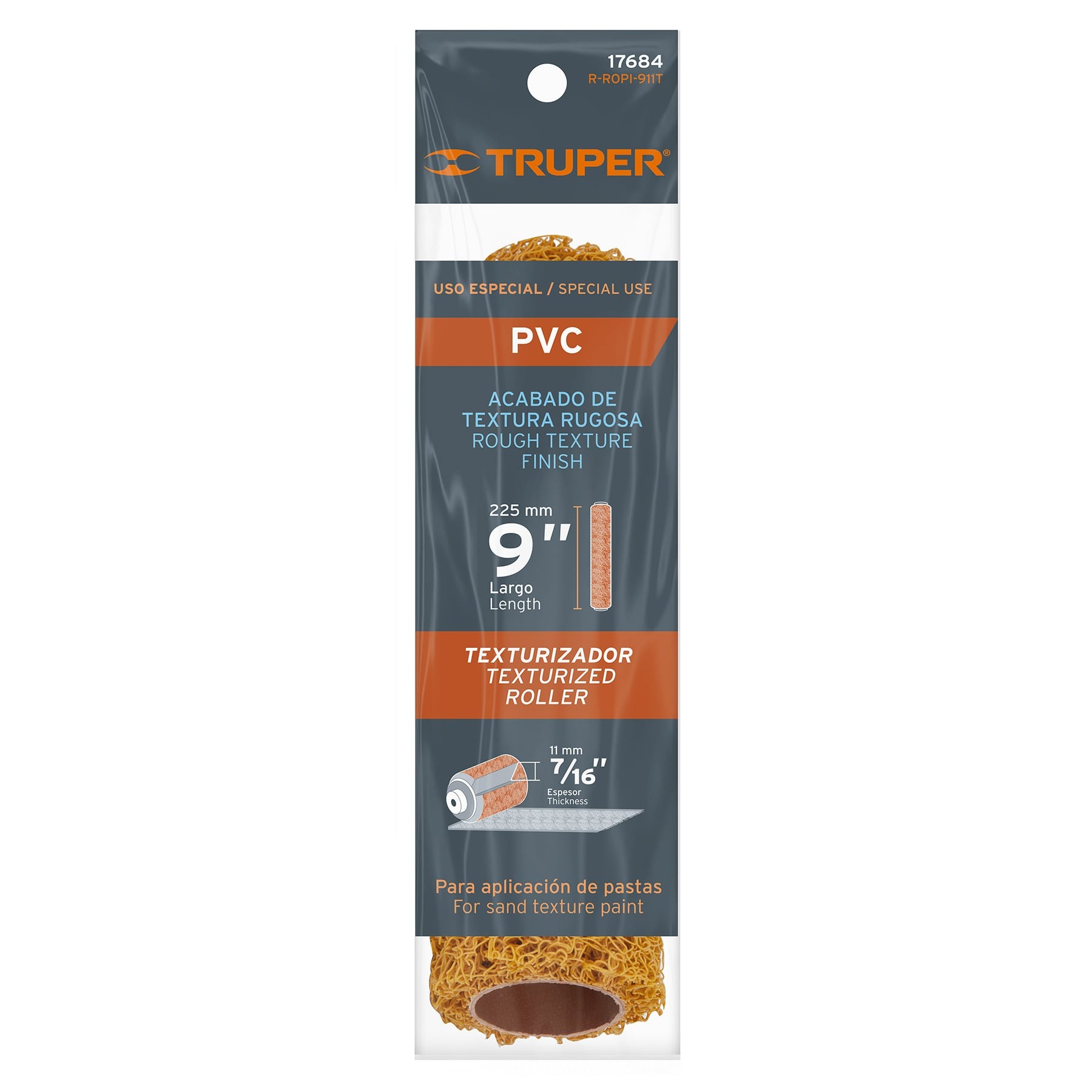 FELPA PARA RODILLO PVC 9" X 7/16" TEXTURIZADOS, TRUPER 17684