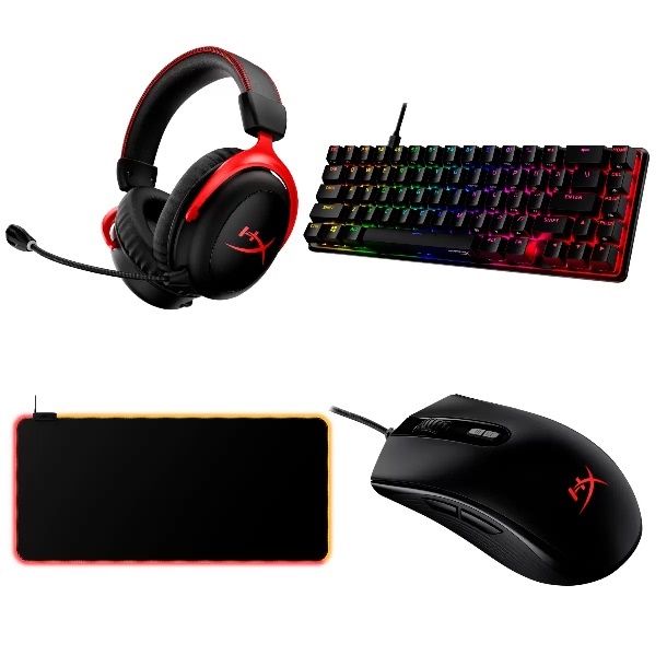 Set De Teclado Mecánico Mousepad Mouse Alámbrico Audífonos HyperX