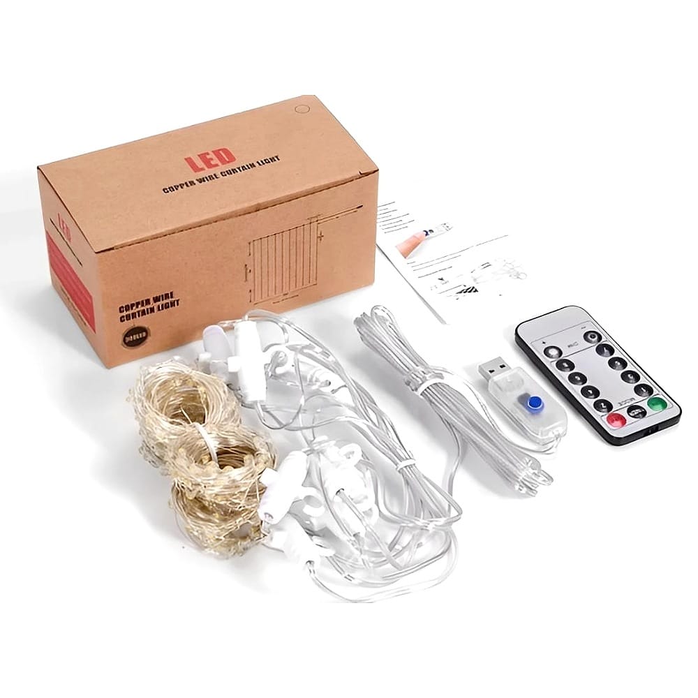 Cortinas Serie Luces 300 Led Decorativas Usb 3x3m 2 Piezas