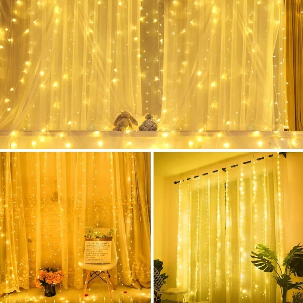 Cortinas Serie Luces 300 Led Decorativas Usb 3x3m 2 Piezas