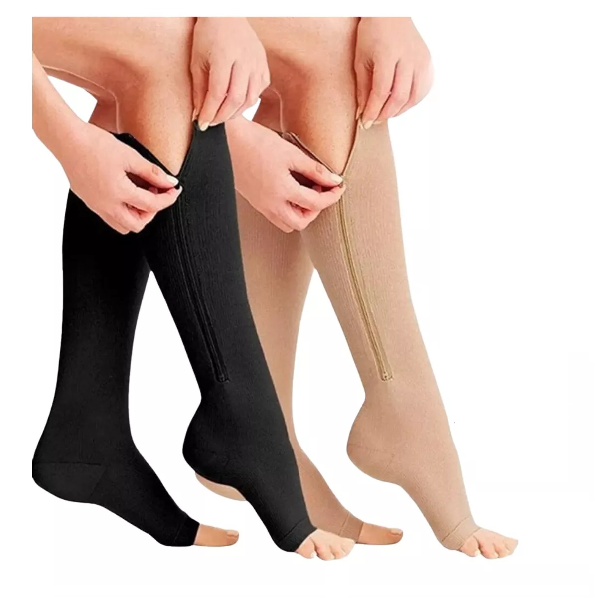 Par Calcetas Compresión Medias Calcetines Cierre Como Zip S/M Negro