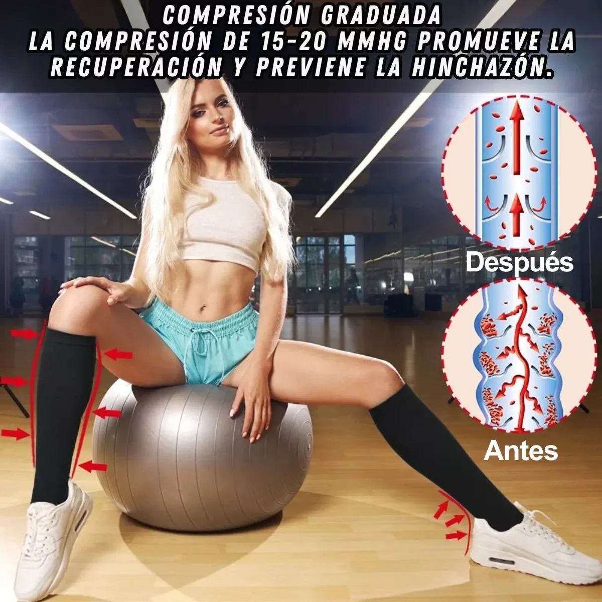 Par Calcetas Compresión Medias Calcetines Cierre Como Zip S/M Negro