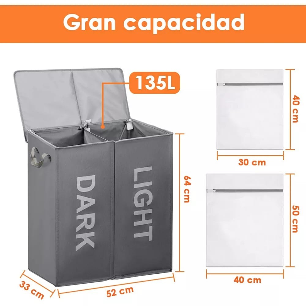 Cesta Doble para Ropa Sucia con Tapa y Bolsas de Lavandería Extraíbles