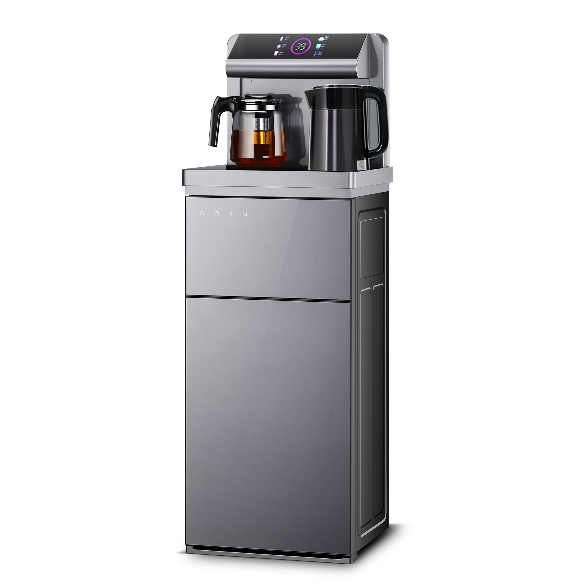 Dispensador De Agua Caliente Y Fría con Panel Touch, Control Remoto Y Almacanamiento AOKU HOME Color Gris