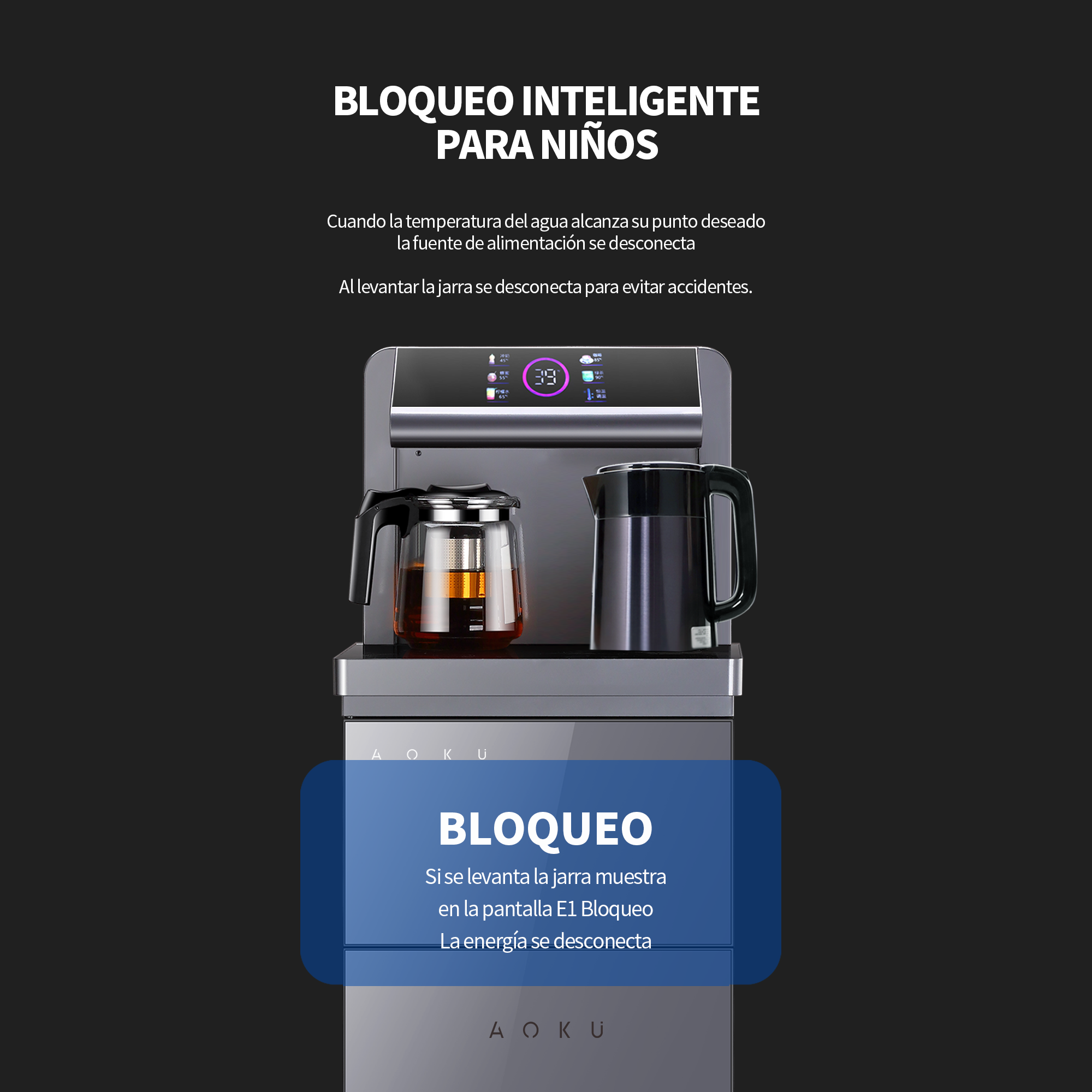 Dispensador De Agua Caliente Y Fría con Panel Touch, Control Remoto Y Almacanamiento AOKU HOME Color Gris