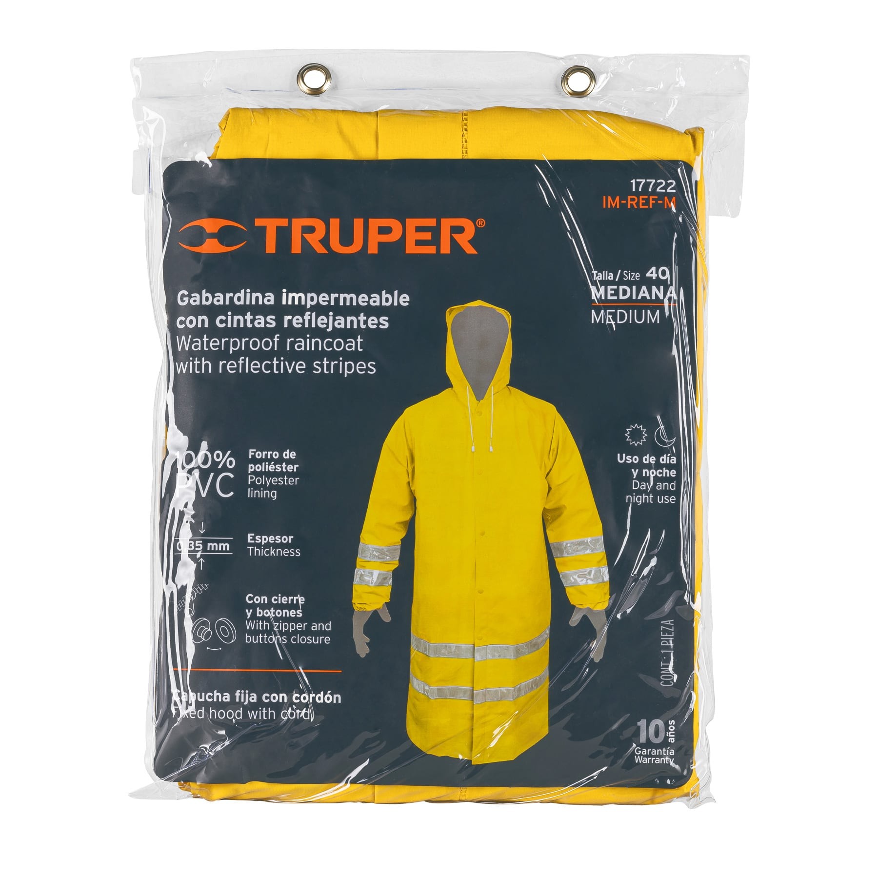 GABARDINA IMPERMEABLE DOBLE CAPA CON REFLEJANTE, M, TRUPER 17722