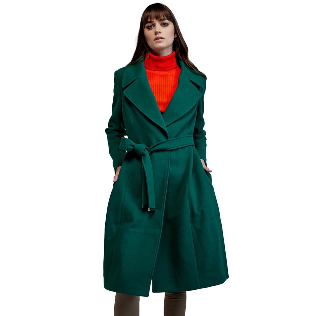 Abrigo Schatz Woman largo básico color verde oscuro para mujer, mod. 1038707