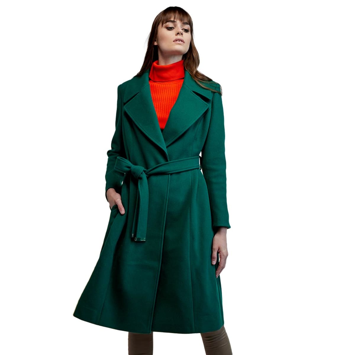 Abrigo Schatz Woman largo básico color verde oscuro para mujer, mod. 1038707