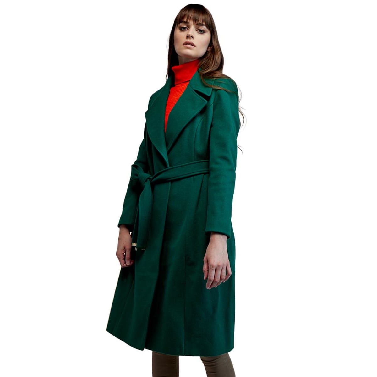 Abrigo Schatz Woman largo básico color verde oscuro para mujer, mod. 1038707